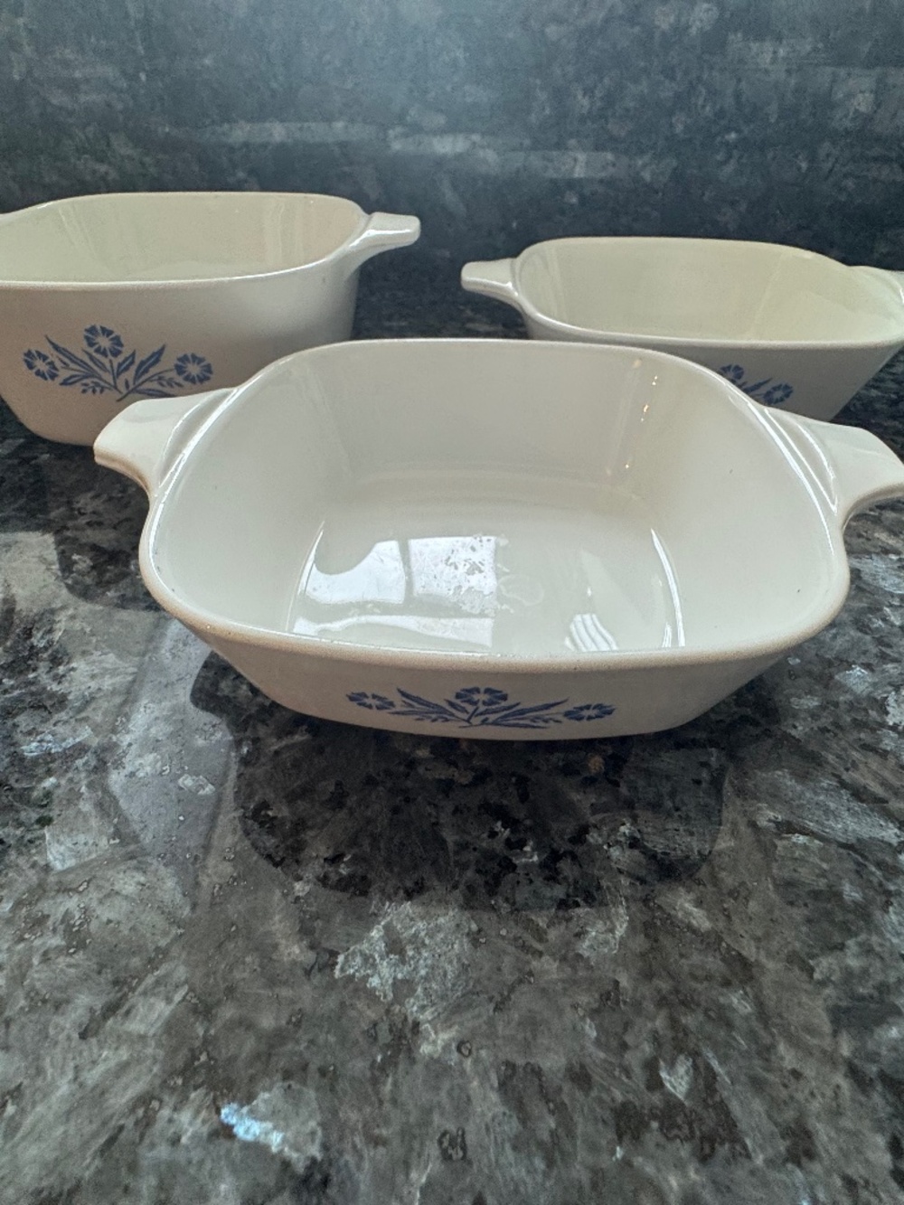 3 Vintage Corning Ware Blue Cornflower Petite Mini Casserole Dish Pan